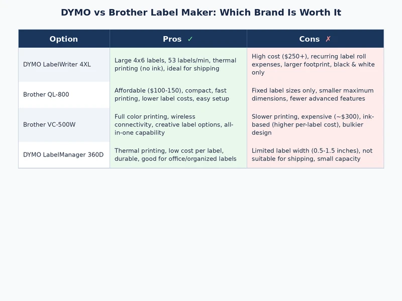 DYMO vs Brother label maker feature comparison chart