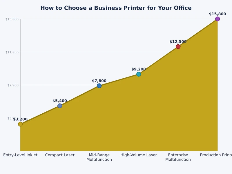 Bar chart comparing average monthly cost of laser vs inkjet business printers by print volume