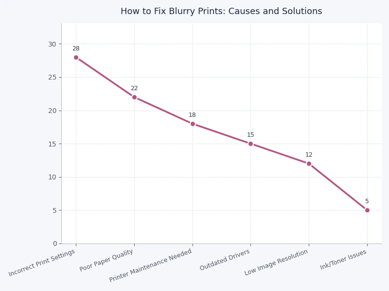 Bar chart showing common causes of blurry prints ranked by frequency