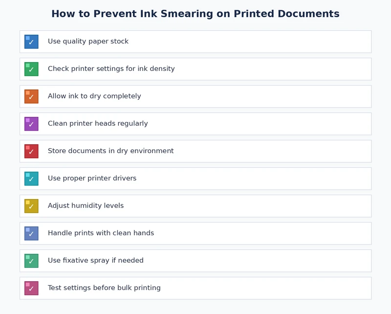 Checklist summarizing six steps to prevent ink smearing on printed documents