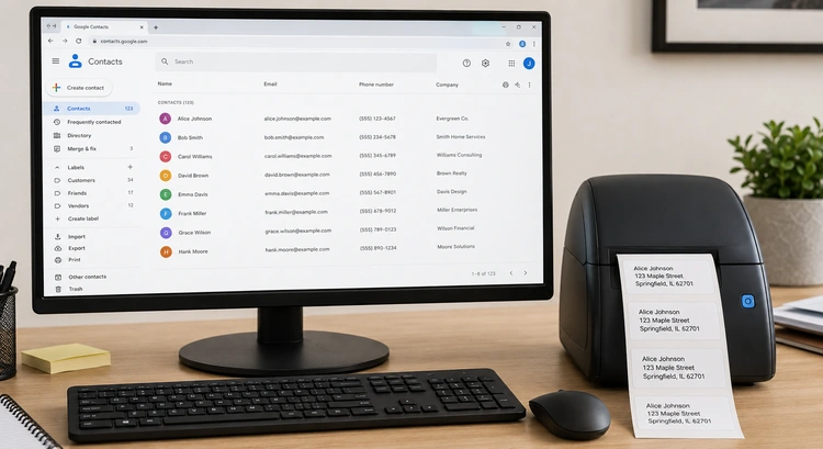 Printing address labels from Google Contacts using a desktop printer and label sheets