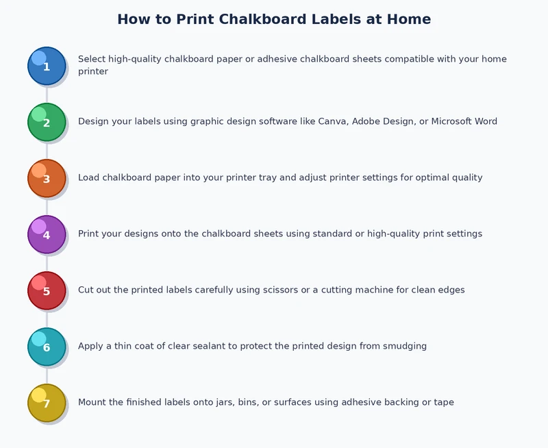 Step-by-step process diagram for printing chalkboard labels at home