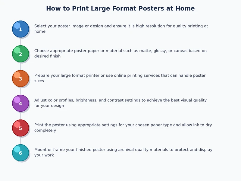 Step-by-step process diagram for printing large format posters at home