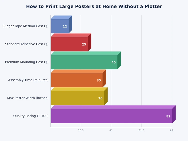 Cost comparison chart showing home poster printing versus professional print shop prices across different poster sizes
