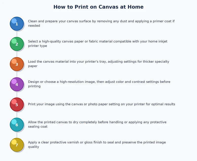 Step-by-step process diagram for printing on canvas at home