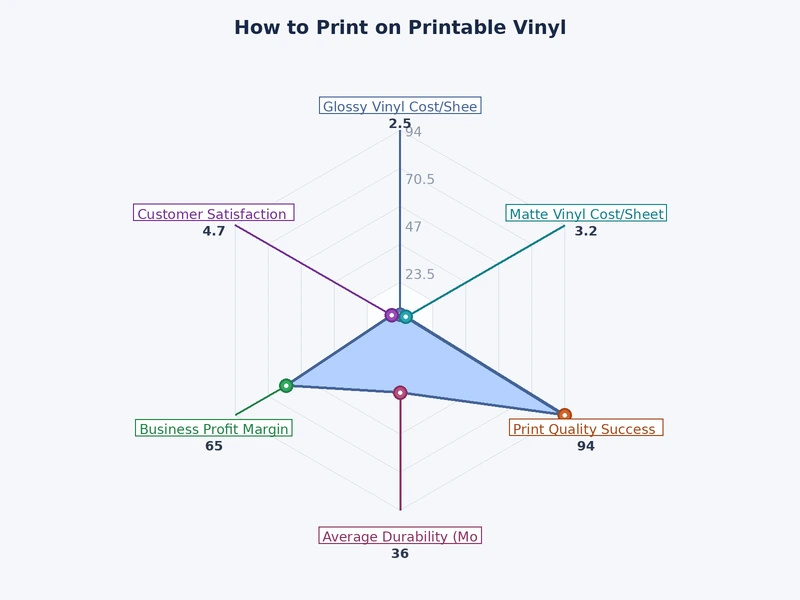 Comparison chart of printable vinyl types showing finish, printer compatibility, and durability ratings