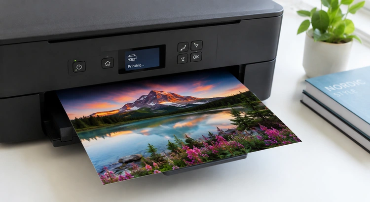 Inkjet printer outputting a colorful design on clear shrink plastic sheet