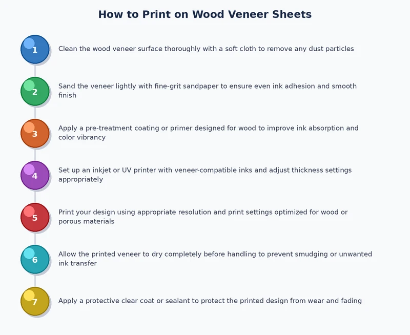Step-by-step process diagram for printing on wood veneer sheets