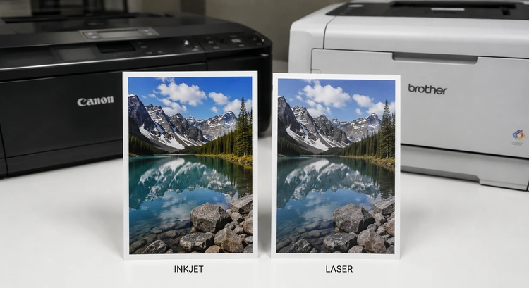 Supplies laid out for printing temporary tattoos at home including tattoo paper, inkjet printer, and design printouts