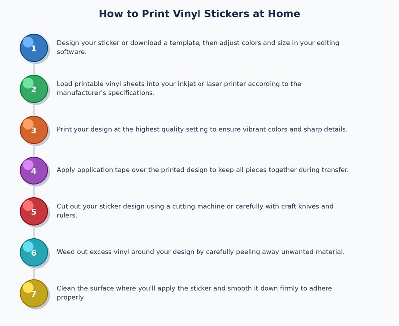 Step-by-step process diagram for printing vinyl stickers at home