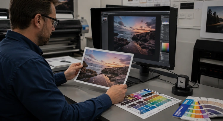 ICC color profiles printing workflow showing monitor-to-printer color matching