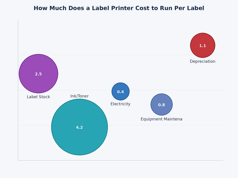 Bar chart comparing label printer cost per label across direct thermal, thermal transfer, inkjet, and laser technologies