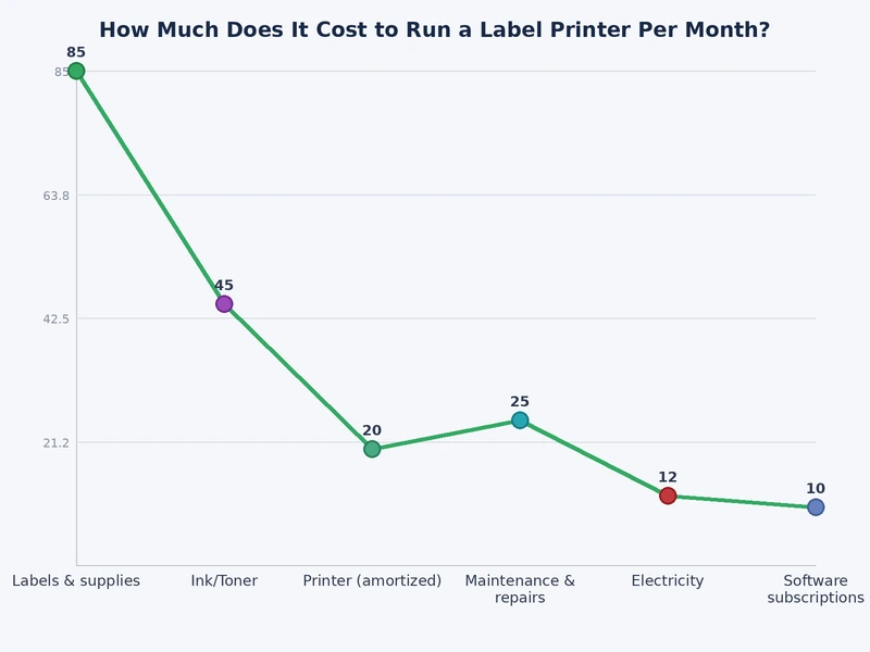 Bar chart comparing monthly running costs of thermal, inkjet, and standard printers
