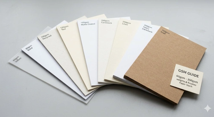 Paper weight for printing guide showing different paper stocks from 20 lb bond to 110 lb cardstock