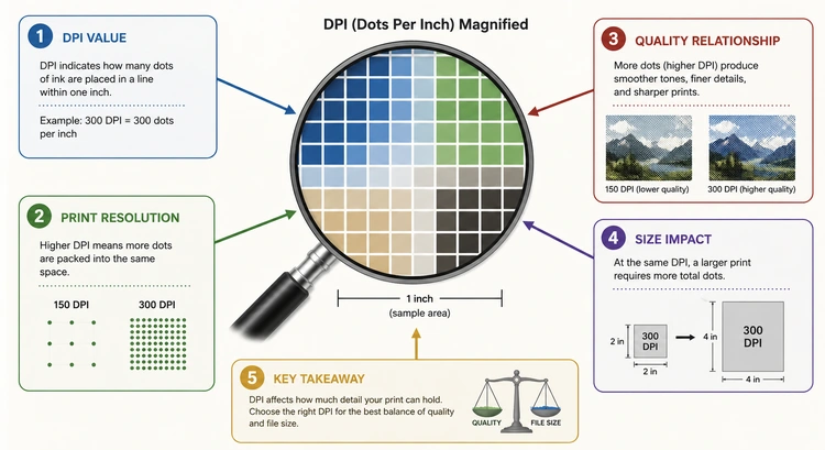 Infographic showing DPI decision flowchart for different print scenarios
