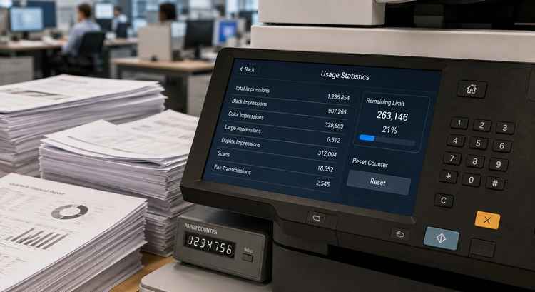 Printer duty cycle indicator on a high-volume office laser printer control panel