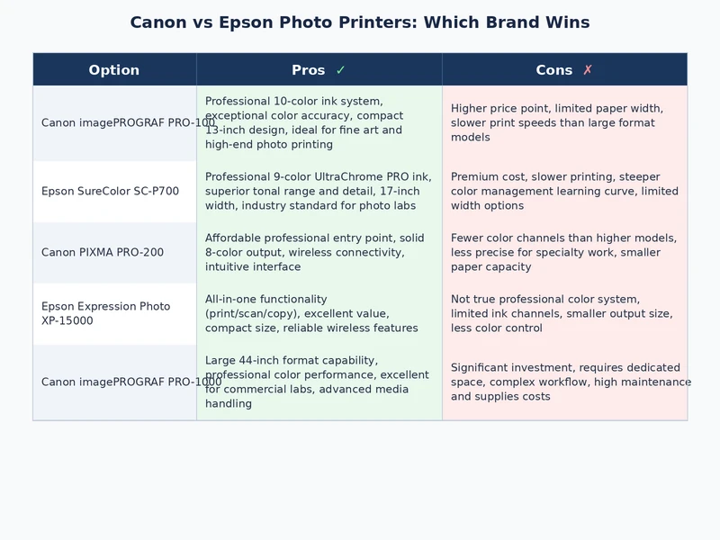 comparison of canon vs epson photo printer strengths across print quality, cost, and longevity categories