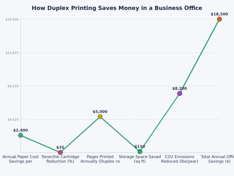 bar chart comparing annual paper cost savings from duplex printing savings business offices of different sizes