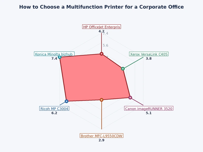 bar chart comparing laser vs inkjet multifunction printer specs for corporate office use