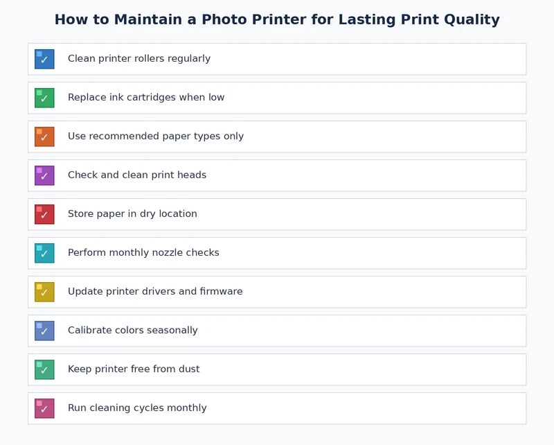 photo printer maintenance checklist covering weekly monthly and long-term storage tasks