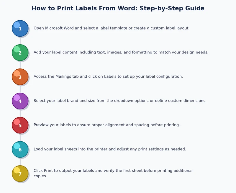 Process diagram showing the complete workflow for printing labels from Microsoft Word