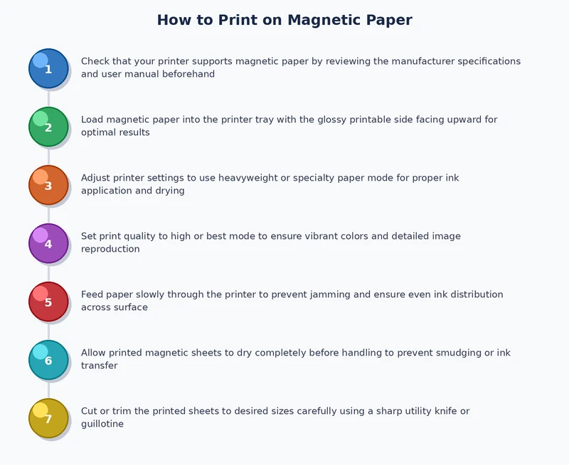 Process diagram showing the four steps to print on magnetic paper at home