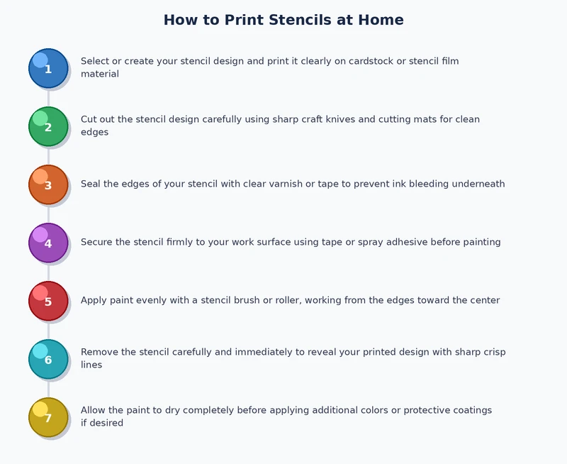 step-by-step process diagram showing file preparation through cutting for home stencil printing