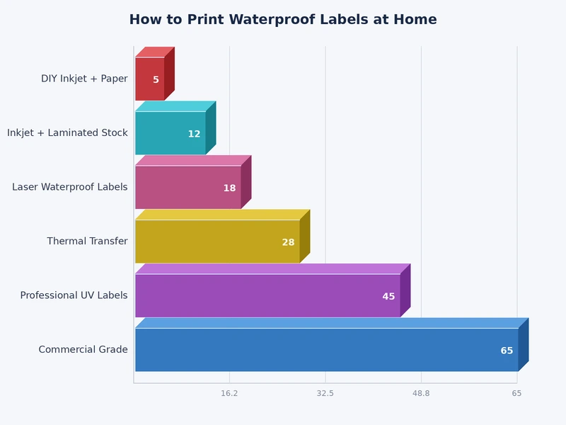 Comparison chart of waterproof label printing methods by cost per label and durability