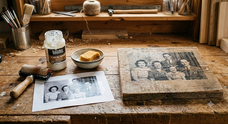 how to transfer photo to wood with printer using inkjet and gel medium on sanded birch board