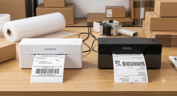MUNBYN vs Rollo label printer side by side comparison for shipping labels