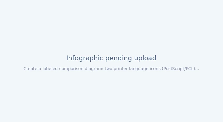 PostScript vs PCL printer language selection infographic for business workflows
