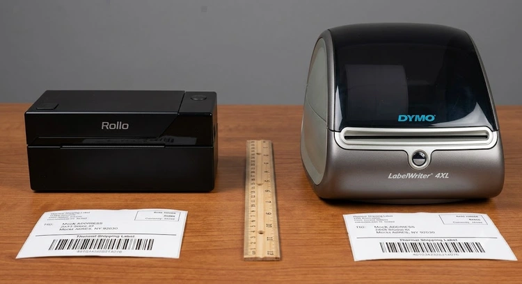 Rollo vs Dymo 4XL shipping label printer side-by-side comparison