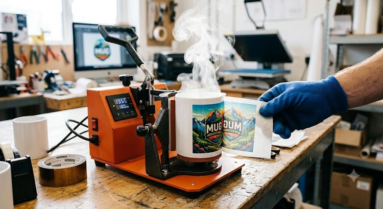 diagram showing how does sublimation printing work with heat press transferring dye gas into polymer-coated substrate