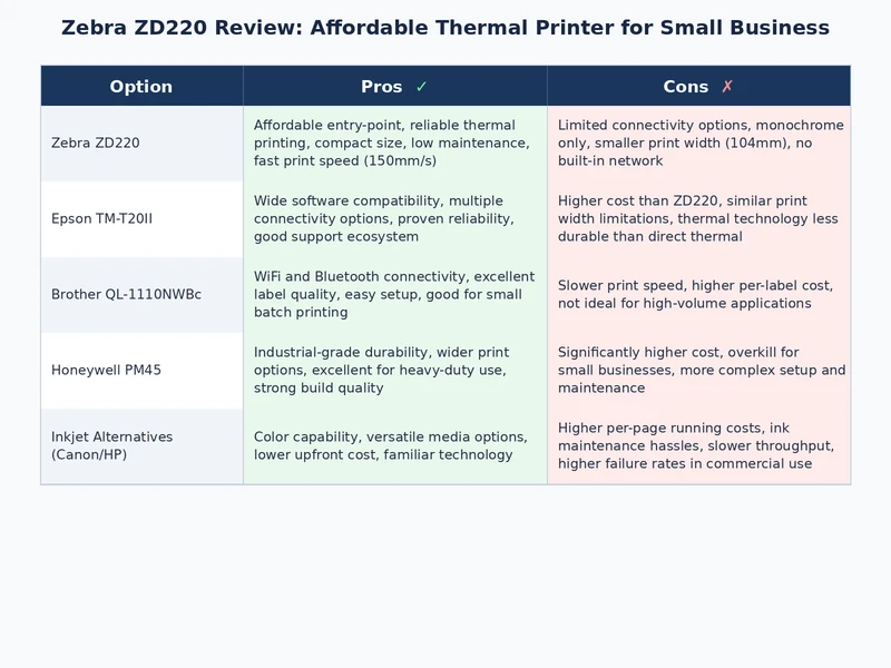 Zebra ZD220 comparison chart against competing thermal label printers
